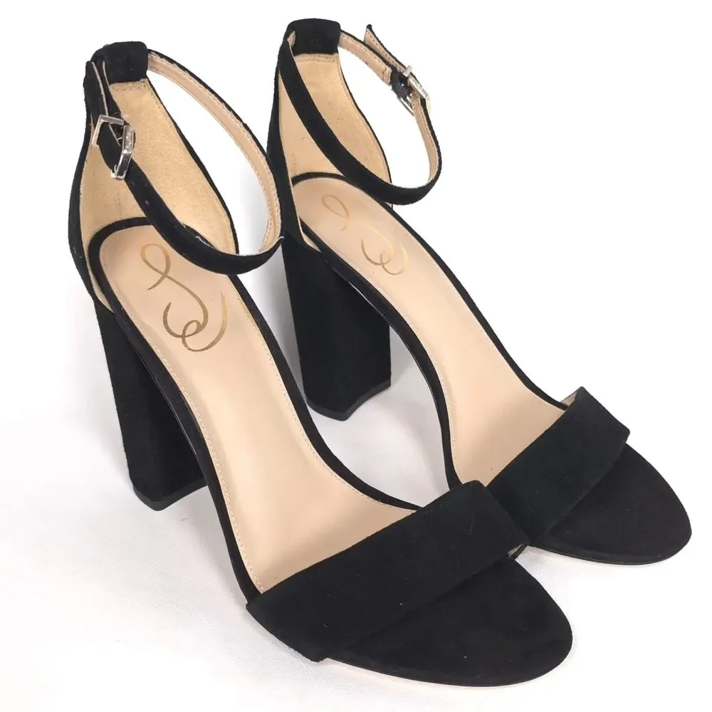 SAM EDELMAN Women's New Strap Block Heel Sandals‎ 8.5 Black Suede E8511L1001